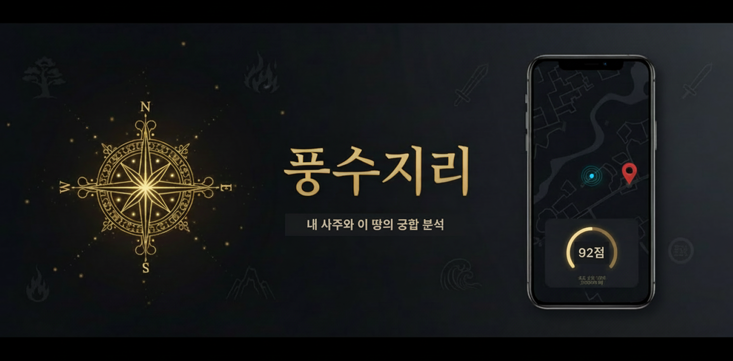 풍수지리 앱 - 나침반과 GPS 기반 풍수 점수 분석 화면